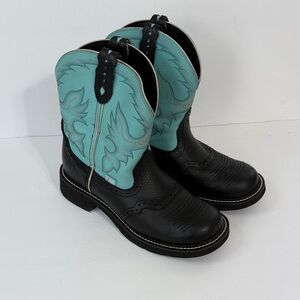 Justin Boots Black and Turquoise Western Short Shaft Booties